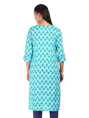 blue rayon straight kurta - 18353224 - Standard Image - 3