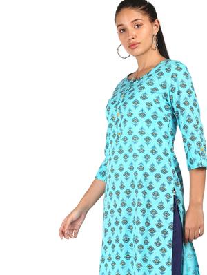 blue rayon straight kurta - 18353224 - Standard Image - 4