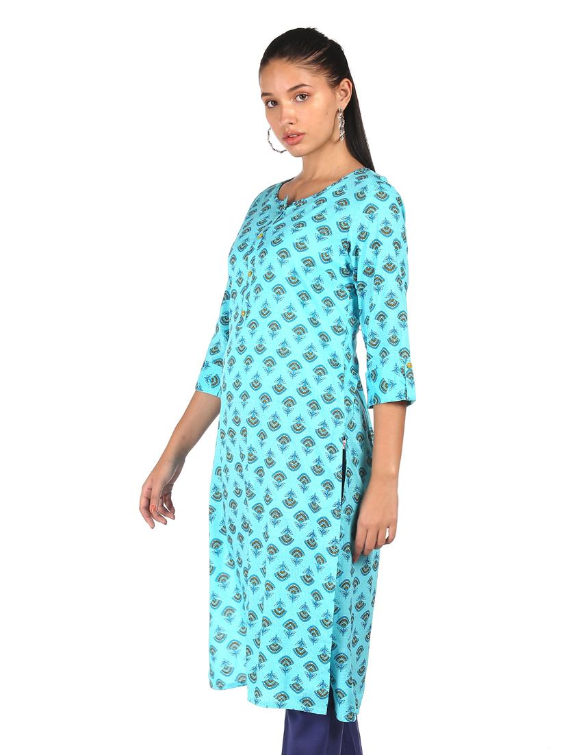 blue rayon straight kurta - 18353224 - Zoom Image - 2