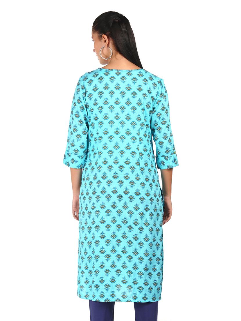 blue rayon straight kurta - 18353224 - Zoom Image - 3