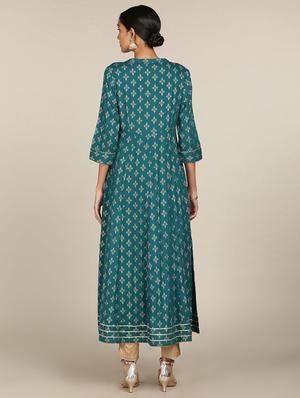 green printed flared kurta - 18353243 - Standard Image - 3