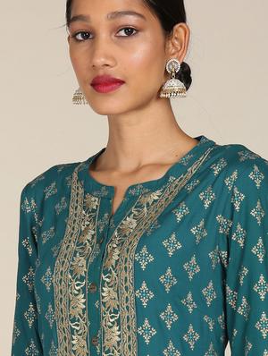 green printed flared kurta - 18353243 - Standard Image - 5