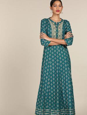green printed flared kurta - 18353243 - Standard Image - 6