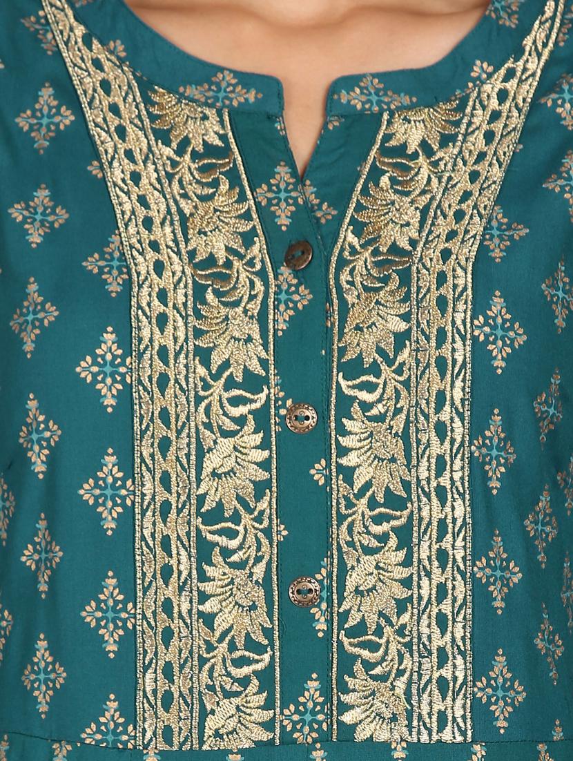 green printed flared kurta - 18353243 - Zoom Image - 4