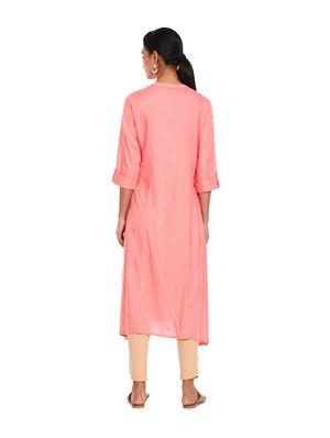 pink solid straight kurta - 18353543 - Standard Image - 3