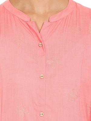 pink solid straight kurta - 18353543 - Standard Image - 4
