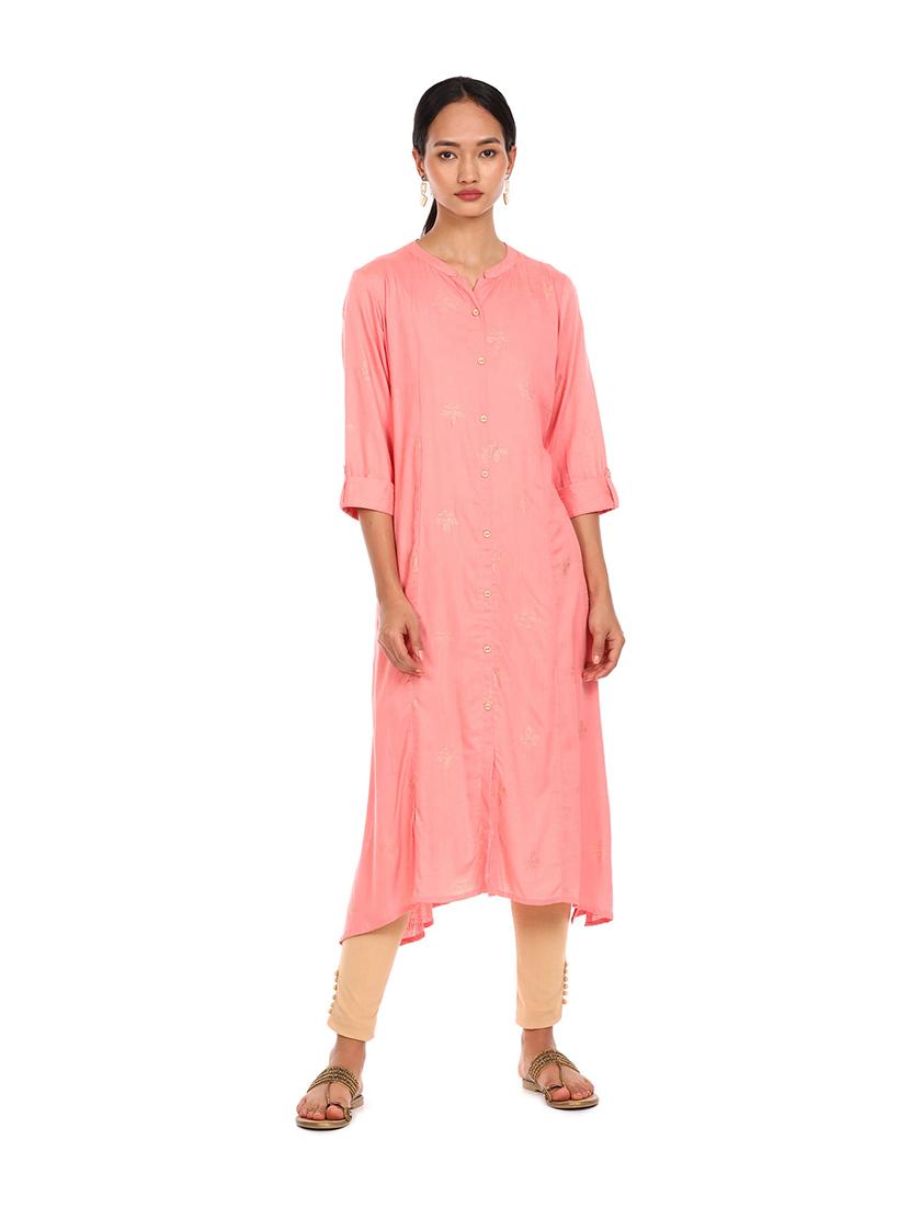 pink solid straight kurta - 18353543 - Zoom Image - 1