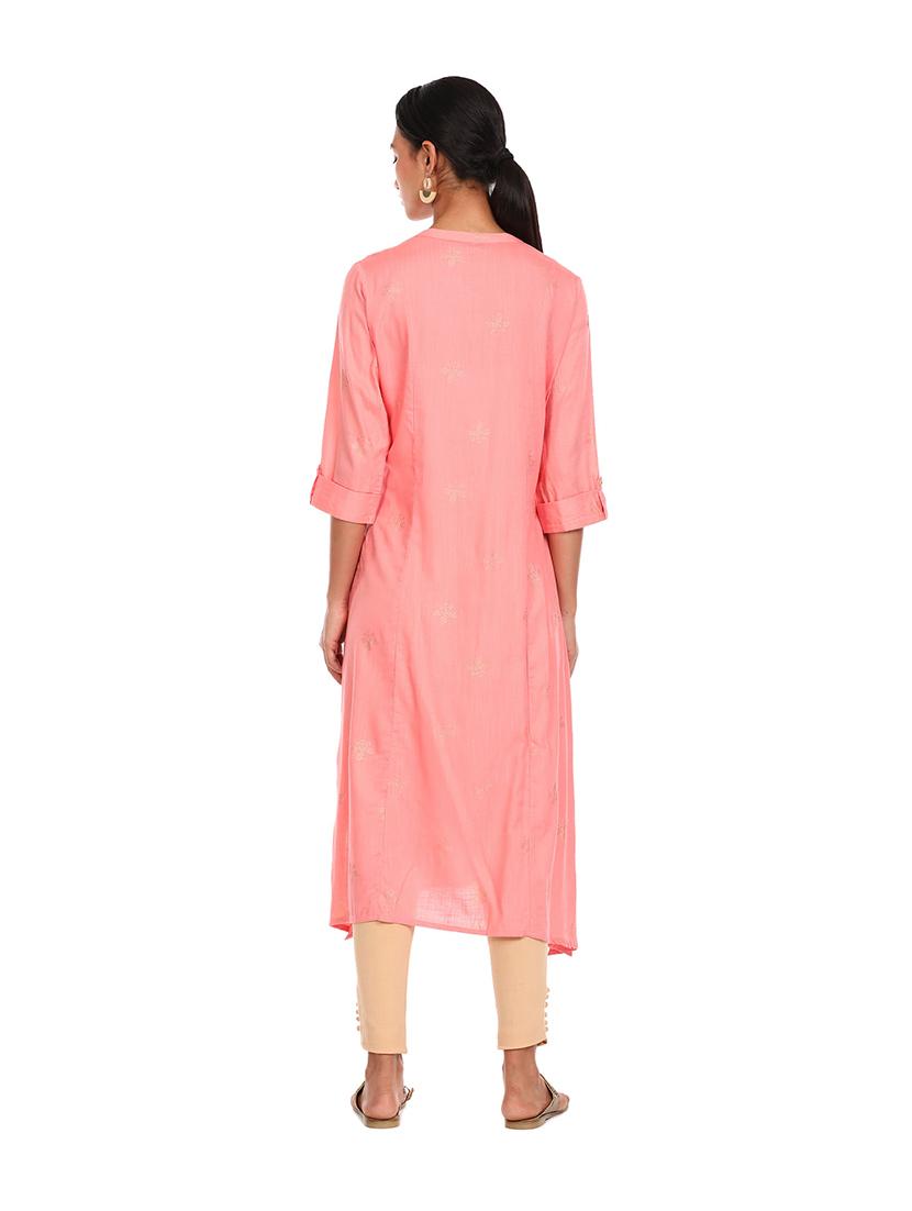 pink solid straight kurta - 18353543 - Zoom Image - 3