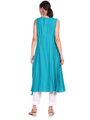 blue printed flared kurta - 18353573 - Standard Image - 5
