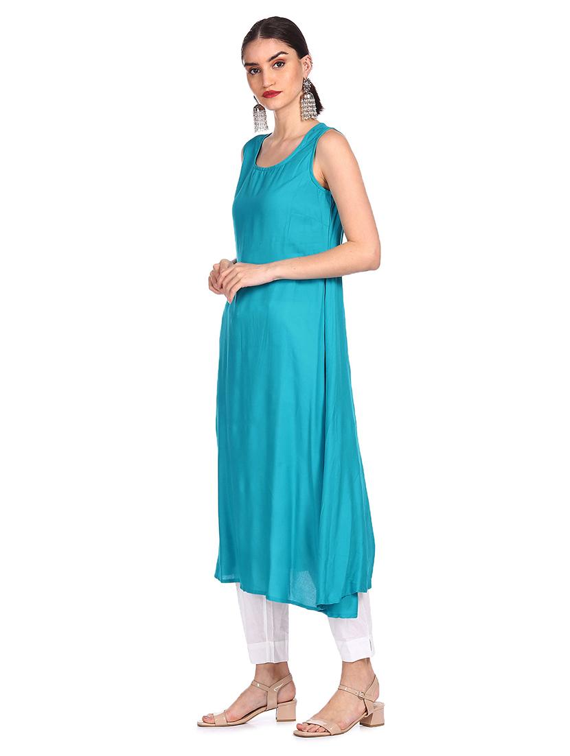 blue printed flared kurta - 18353573 - Zoom Image - 3