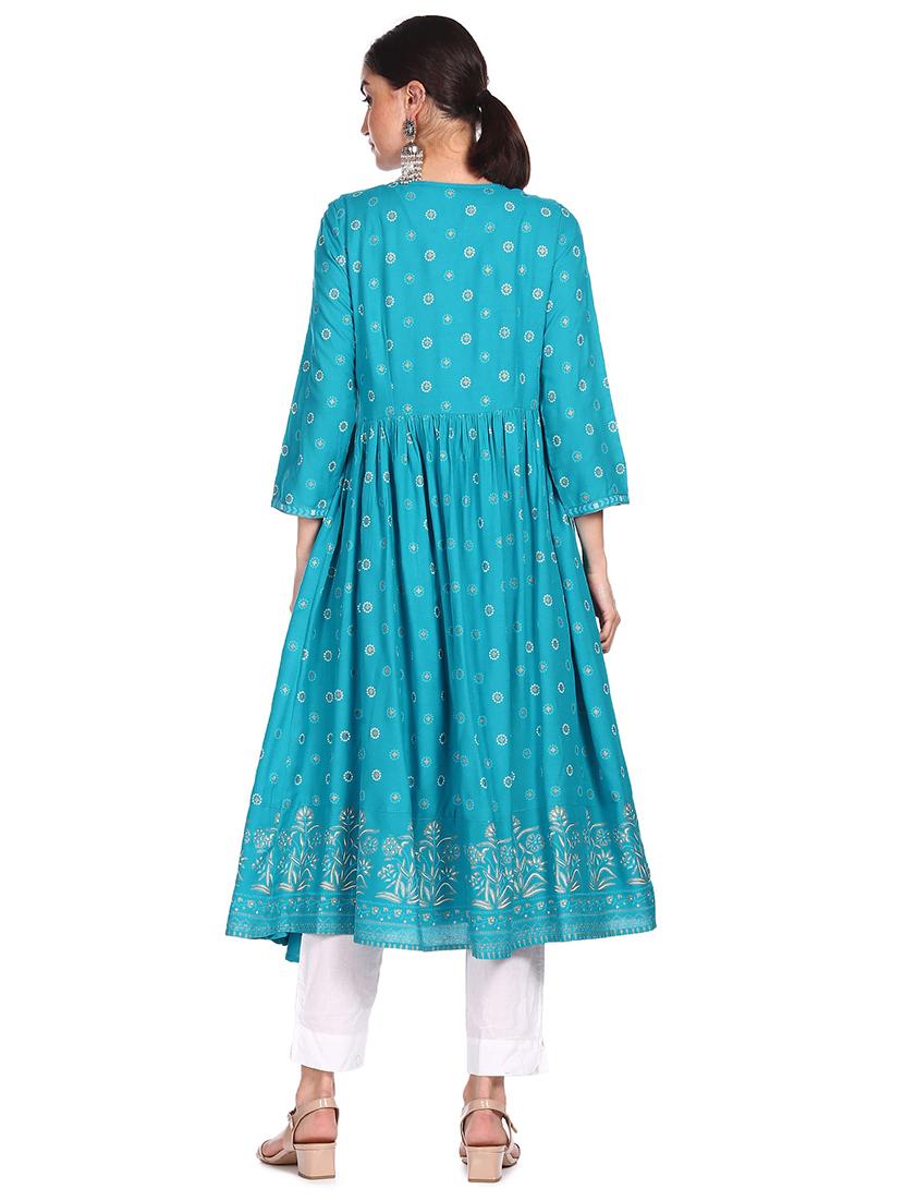 blue printed flared kurta - 18353573 - Zoom Image - 4