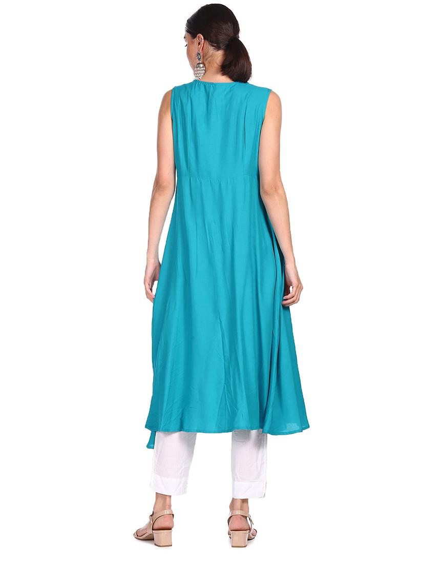 blue printed flared kurta - 18353573 - Zoom Image - 5