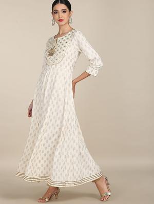 white printed anarkali kurta - 18353610 - Standard Image - 2