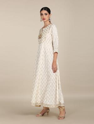 white printed anarkali kurta - 18353610 - Standard Image - 3