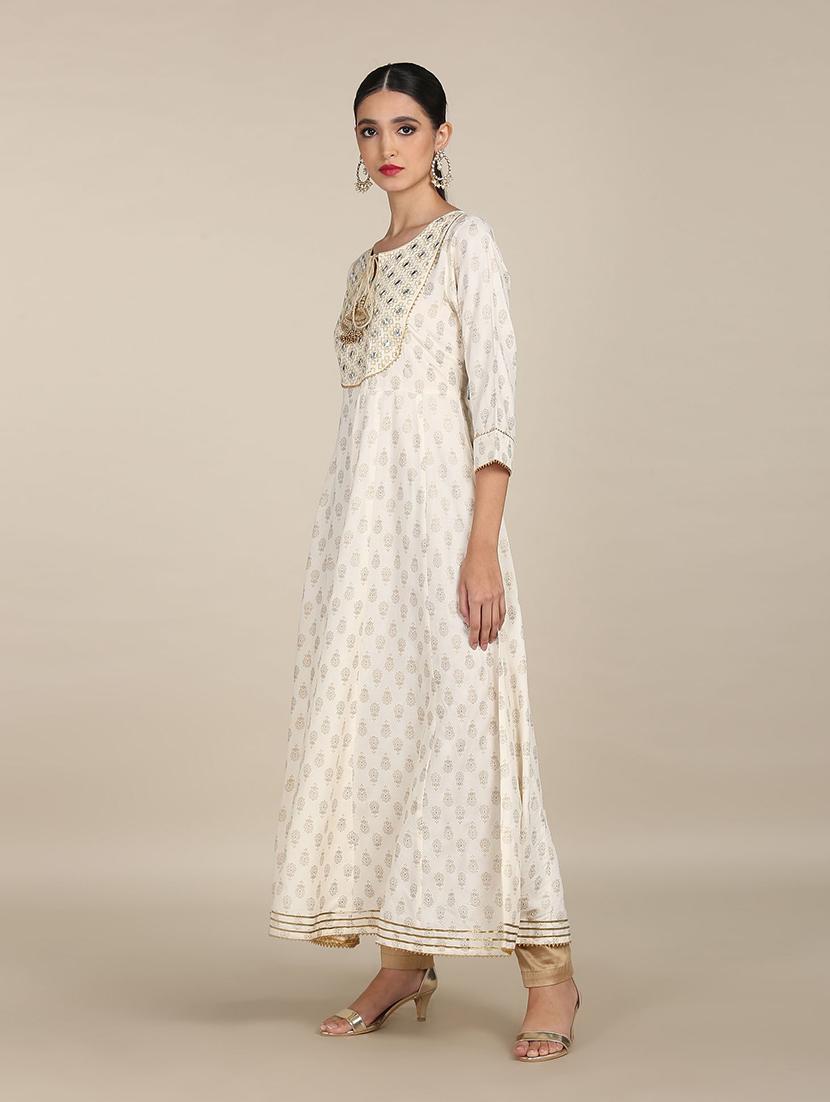 white printed anarkali kurta - 18353610 - Zoom Image - 3