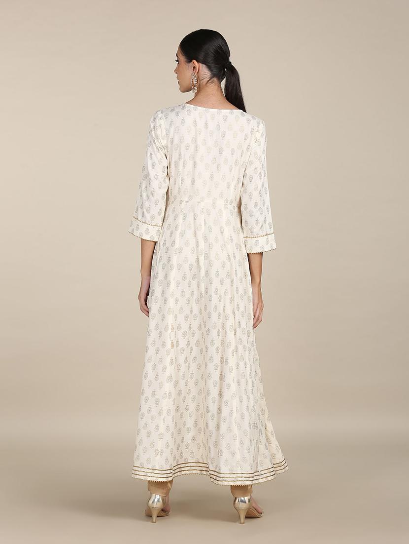 white printed anarkali kurta - 18353610 - Zoom Image - 4