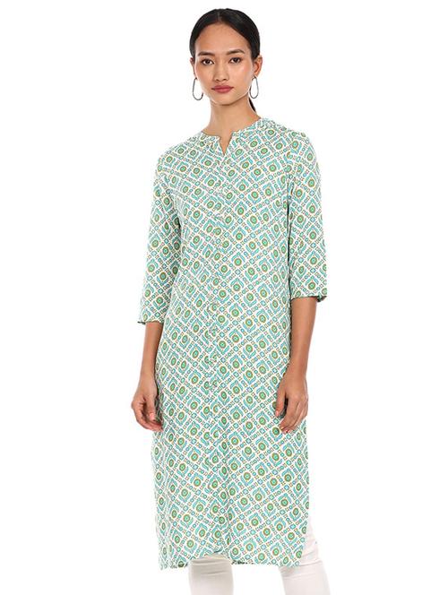 white cotton blend straight kurta - 18353712 - Standard Image - 1