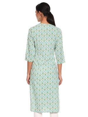 white cotton blend straight kurta - 18353712 - Standard Image - 2