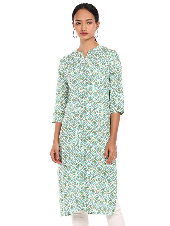 white cotton blend straight kurta - 18353712 - Zoom Image - 1