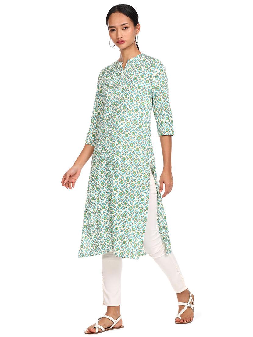 white cotton blend straight kurta - 18353712 - Zoom Image - 3