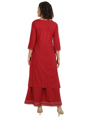 red printed straight kurta - 18354515 - Standard Image - 3