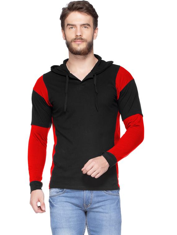 red color-blocked hooded t-shirt - 18354619 - Zoom Image - 1