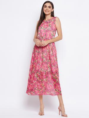 round neck floral a-line dress - 18354941 - Standard Image - 2