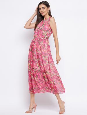 round neck floral a-line dress - 18354941 - Standard Image - 3