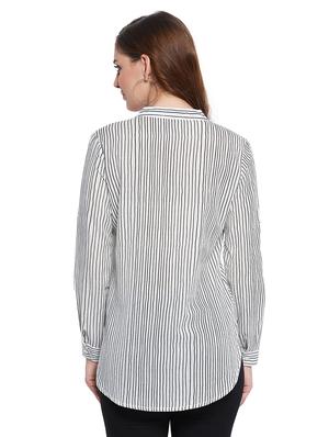mandarin neck striped shirt - 18354950 - Standard Image - 3