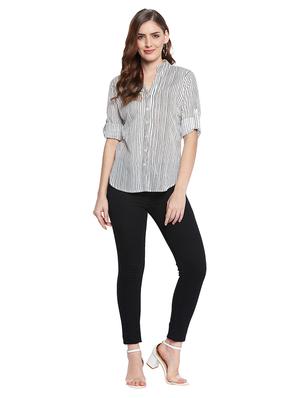 mandarin neck striped shirt - 18354950 - Standard Image - 4