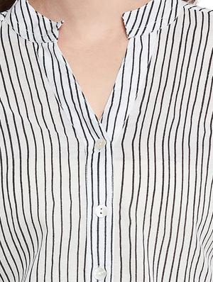 mandarin neck striped shirt - 18354950 - Standard Image - 5