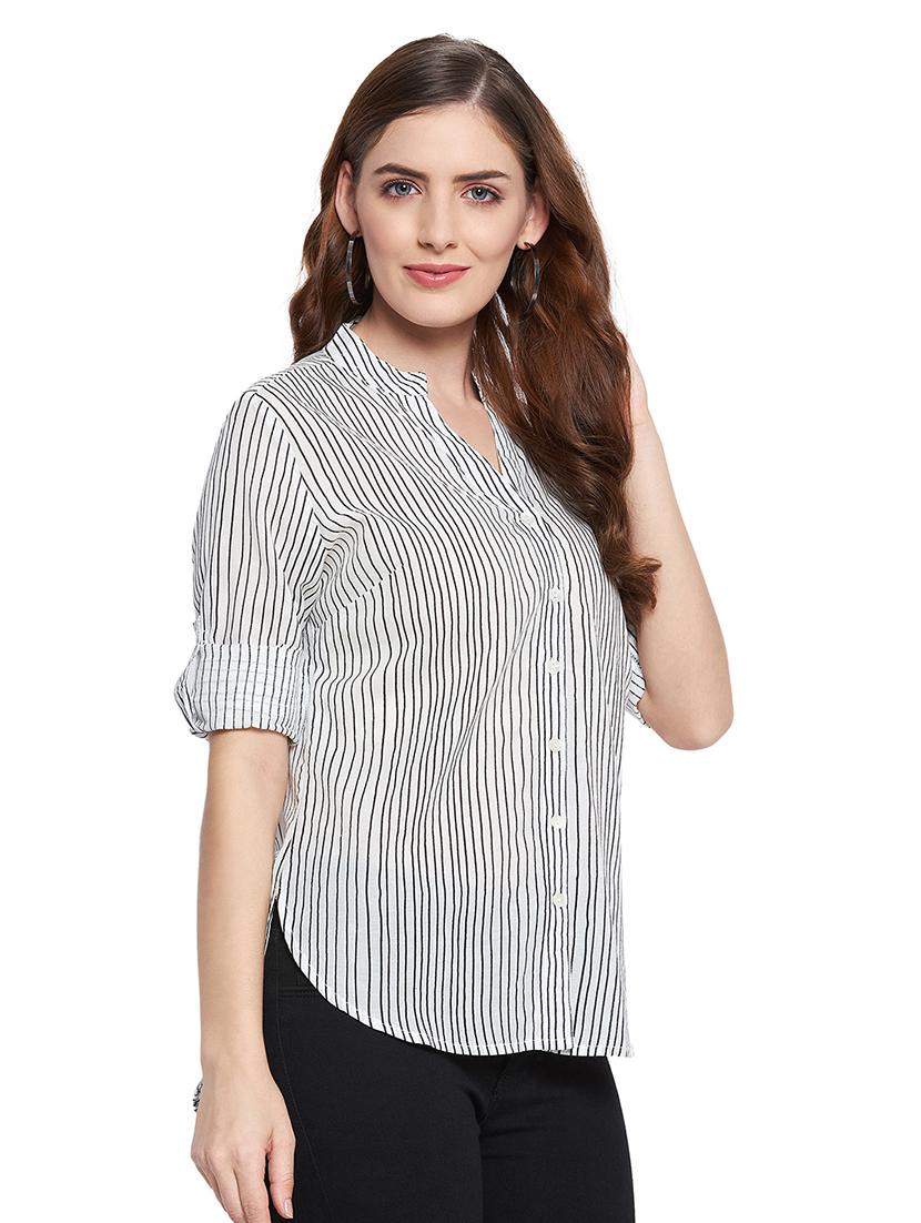 mandarin neck striped shirt - 18354950 - Zoom Image - 2