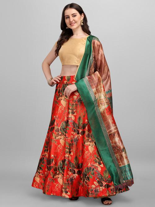 red satin flared lehenga - 18355137 - Standard Image - 1