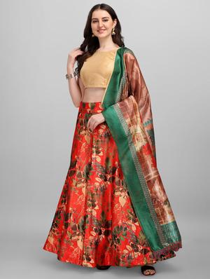 red satin flared lehenga - 18355137 - Standard Image - 2