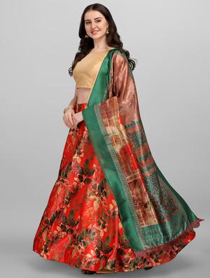 red satin flared lehenga - 18355137 - Standard Image - 3