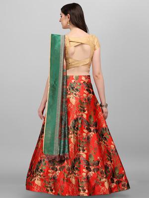red satin flared lehenga - 18355137 - Standard Image - 4