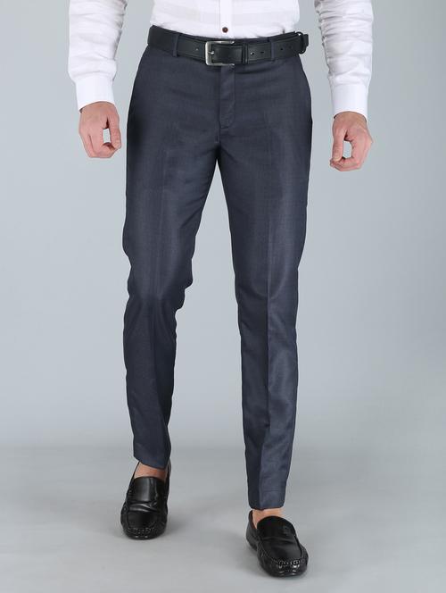 blue solid flat front trousers formal trouser - 18355235 -  Standard Image - 0