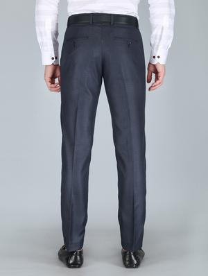 blue solid flat front trousers formal trouser - 18355235 -  Standard Image - 1