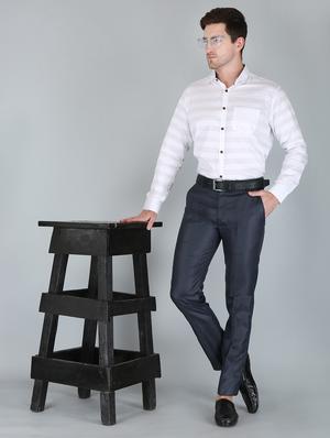 blue solid flat front trousers formal trouser - 18355235 - Standard Image - 3