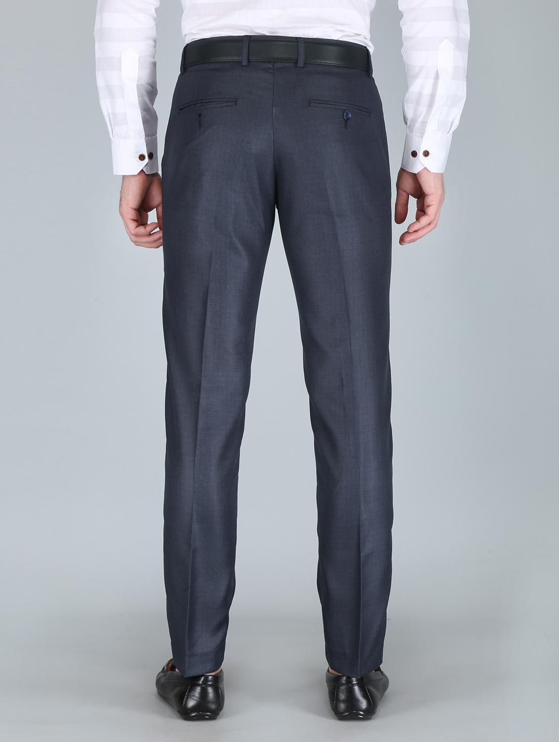 blue solid flat front trousers formal trouser - 18355235 - Zoom Image - 2