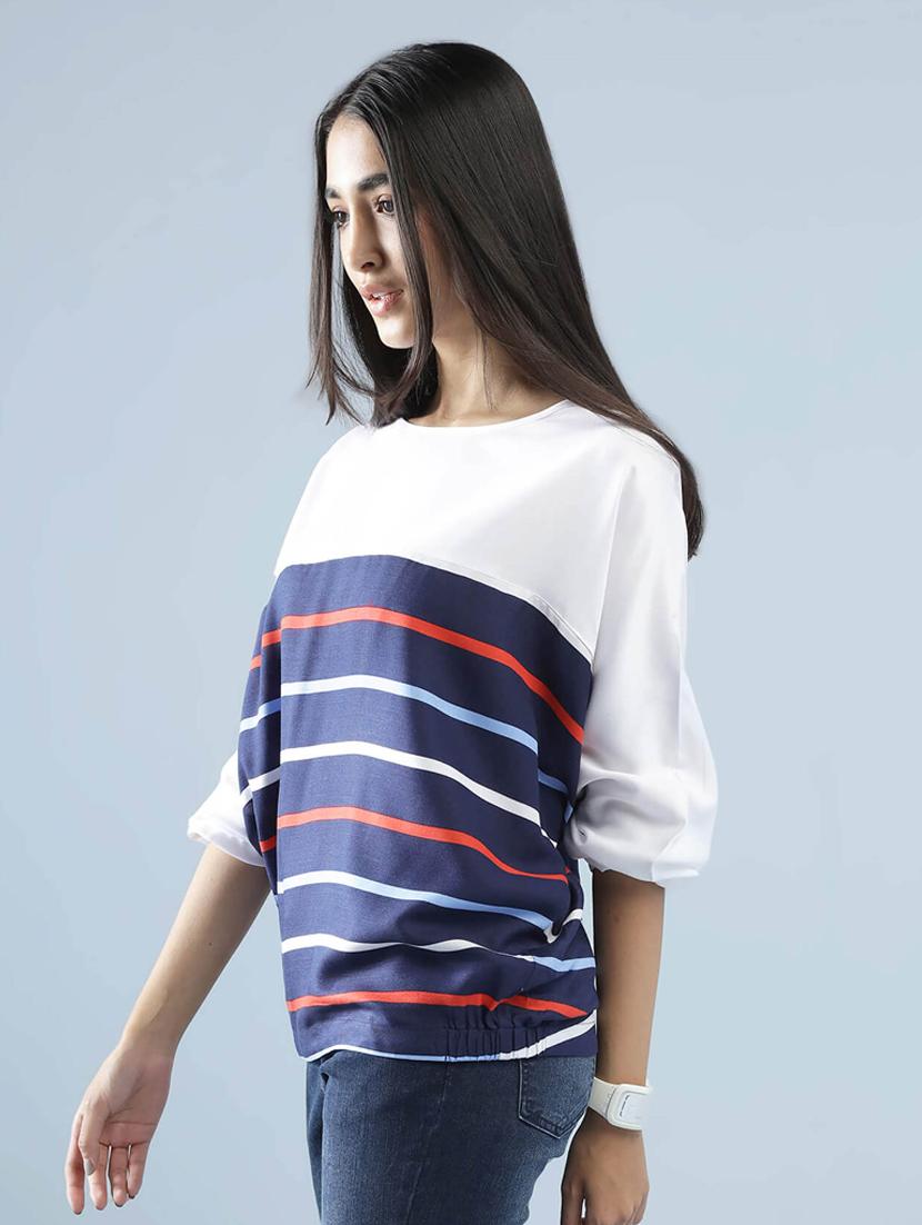 round neck striped top - 18355261 - Zoom Image - 2