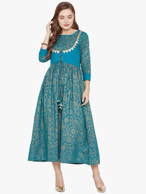 green floral a-line kurta - 18355832 - Very Small Image - 1
