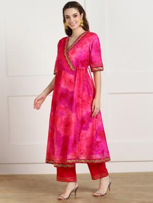 pink silk blend anarkali kurta - 18355842 - Standard Image - 2