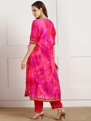 pink silk blend anarkali kurta - 18355842 - Standard Image - 3