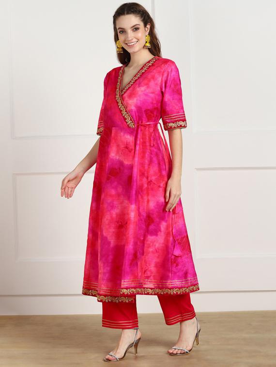 pink silk blend anarkali kurta - 18355842 - Zoom Image - 2