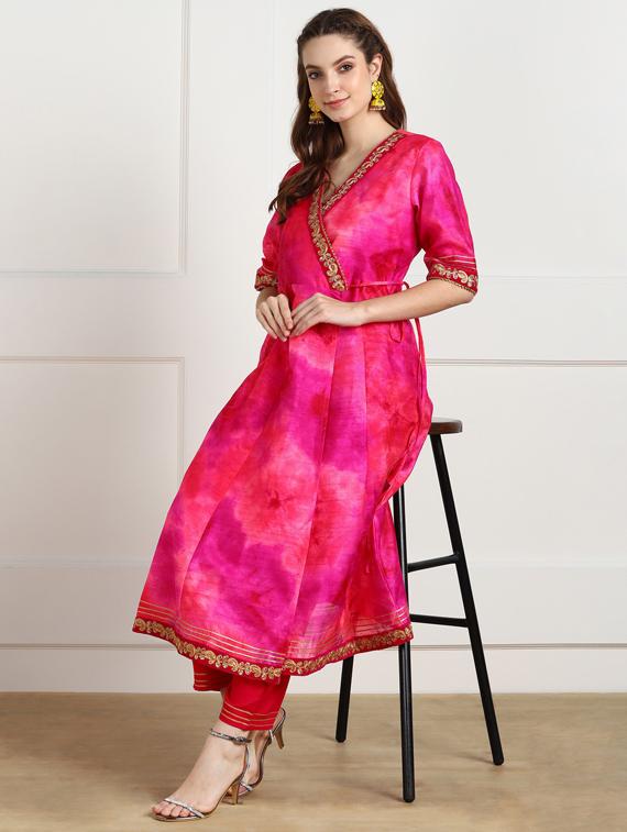 pink silk blend anarkali kurta - 18355842 - Zoom Image - 4
