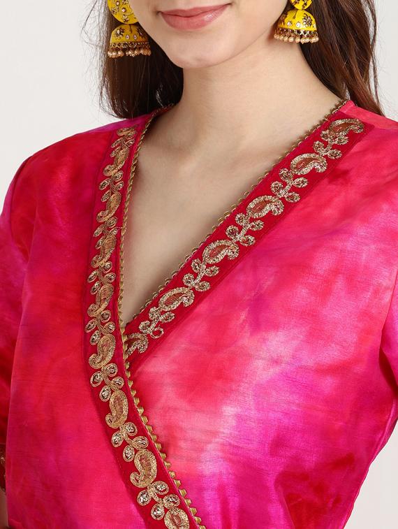 pink silk blend anarkali kurta - 18355842 - Zoom Image - 5