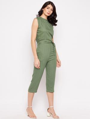 sleeveless striped knee length jumpsuit - 18356242 - Standard Image - 2