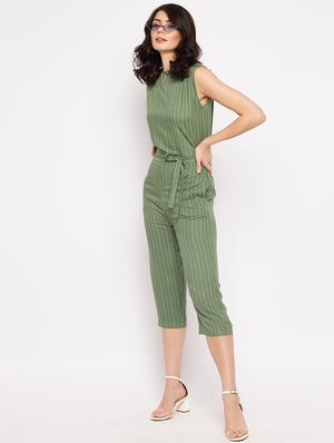 sleeveless striped knee length jumpsuit - 18356242 - Standard Image - 3
