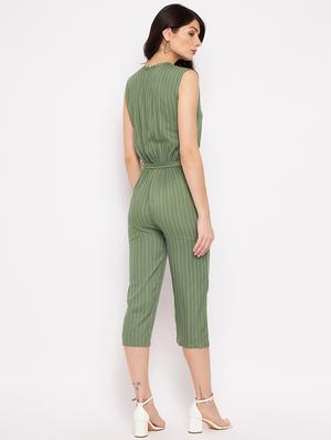 sleeveless striped knee length jumpsuit - 18356242 - Standard Image - 5